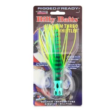 Imagem de Billy Baits, Magnum Turbo Whistler Rigged & Ready, saia golfinho/pérola, cabeça de 57 g, gancho Mustad 7/0, giratório AFW, linha mono Grand Slam de 45 kg, 1,8 m