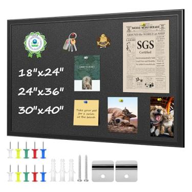 Imagem de ORIENTOOLS Quadro de cortiça emoldurado de 61 cm x 45 cm para paredes, quadro de avisos com 10 pinos coloridos, quadro de pinos para pendurar, quadro de visão decorativo preto, grande quadro de