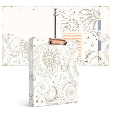 Imagem de Ospelelf Fichário com 3 anéis de 2,5 cm, fichário fofo para tamanho carta (28 cm x 21,5 cm) com 5 divisórias de abas, etiquetas de pasta de arquivo e pranchetas de perfil baixo, fichário de cartas de tarô para material escolar e material de escritório