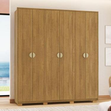Imagem de Guarda Roupa Noronha 2m 6 Portas e 4 Gavetas cor Nature - Vila Rica