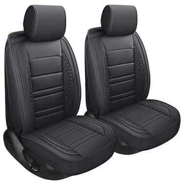Imagem de SPEED TREND Capas de assento de carro de couro, couro de poliuretano premium e ajuste universal para acessórios interiores de automóveis, capa de almofada automotiva para a maioria dos carros, caminhões SUVs (ST-001 par frontal, preto)