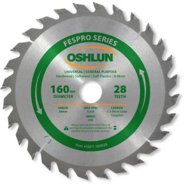 Imagem de Oshlun SBFT-160028 160 mm 28 dentes FesPro lâmina de serra ATB de uso geral com mandril de 20 mm para Festool TS 55 EQ, DeWalt DWS520 e Makita SP6000K