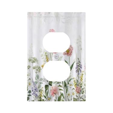 Imagem de Yamxbfa Boho Plantas Florais Coloridas 1 Gancho Tampas De Tomada Duplex Placa Parede Decorativa Única Elétrica Vintage Rosa Flor Selvagem Folhas Verdes Tampa Interruptor Luz Para Banheiro Country