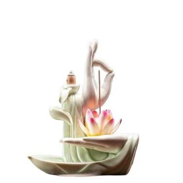 Imagem de Estátua de Feng Shui Enfeite de lótus de mão de Buda para incenso, ornamento de estátua de Buda para sala de estar, entrada de escritório, decoração de Feng Shui Decoração de Buda