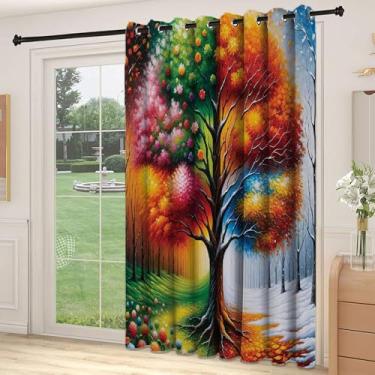 Imagem de Divisória de parede colorida divisória de quarto, arte sonhadora de 4 estações com florestas de inverno e prado ornamentado floral, adequado para portas de vidro deslizantes, cortinas térmicas de sala