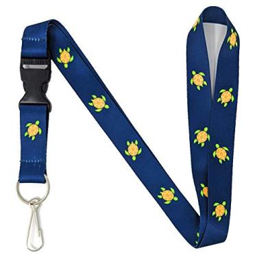 Imagem de Chaveiro fofo de tartaruga e suporte de identificação com fivela destacável para chaves ou crachá | Colar de poliéster azul durável (Tartaruga)
