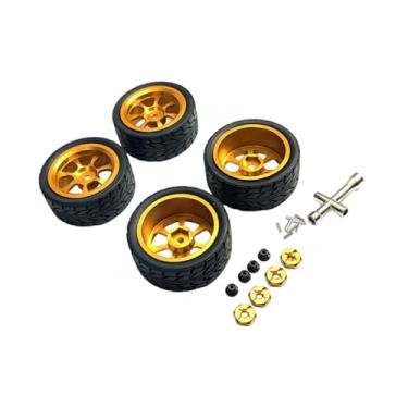 Imagem de YIJU Rodas e pneus RC, pneus de borracha RC, conjunto de aros de reposição, cubo sextavado de 12 mm, porca de roda M3 para 144001 1:18 1:12 1:10 144002, Ouro