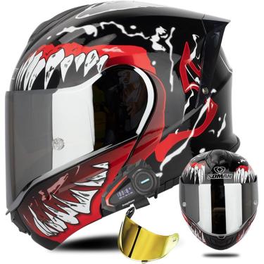 Imagem de Capacete De Moto Bluetooth Full Face, Capacete De Motocicleta Itegrated Crash, Capacete De Rosto Inteiro Com Viseira Hd Su Aprovado Pela Ece, Capacete De Motocicleta De Vár, G, XXXL/(65~66cm)
