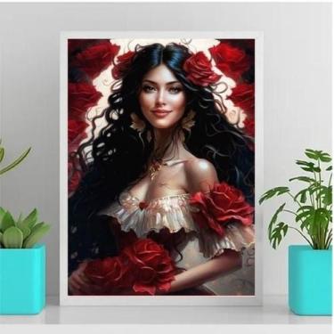 Imagem de Quadro Cigana Rosa Vermelha 45X34Cm Branca - Quadros On-Line