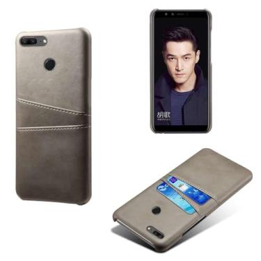 Imagem de Capas Compatível com Huawei Honor 9 Lite,Caso de couro PU-Tampa de telefone a prova de choque com 2 slots de cartão,Proteção anti-impressão digital e anti-gota-Grey