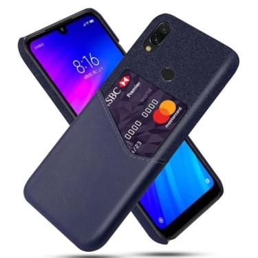 Imagem de Capa para Xiaomi Redmi 7,Tela e tampa de couro PU,Antideslizante,360°cobertura completa à prova de choque com 1 slot de cartão atrás,Prevenção de queda-Blue