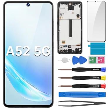 Imagem de BESJMYT Kit de ferramentas SM-A526U para Samsung Galaxy A52 5G, tela de substituição, LCD, sensível ao toque, digitalizador sensível ao toque, com botão lateral da moldura, vibração, motor