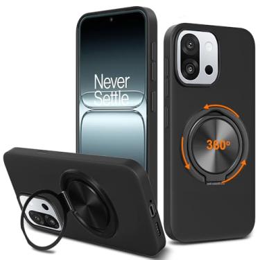 Imagem de Nijiadi Capa de telefone compatível com Oneplus 13T 5G, suporte de anel giratório de 360° com suporte/suporte de silicone TPU Silm Fit capa protetora à prova de choque para Oneplus 1+ 13T 2025 - preta