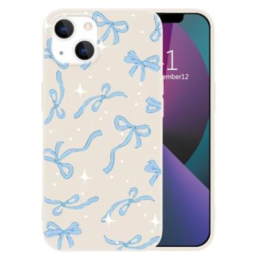 Imagem de CozyNestCY Linda capa de fita de laço para iPhone 15 Pro Max Kawaii design adorável capa de telefone de silicone líquido laços azuis capa de telefone para mulheres meninas slim fit gel macio borracha