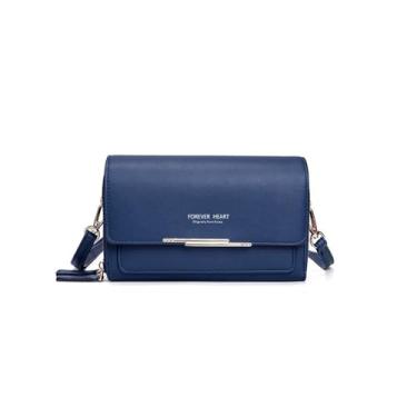 Imagem de SO Carteira feminina transversal bolsa de ombro bolsa clutch bolsa carteira PU, Azul, Large, Casual