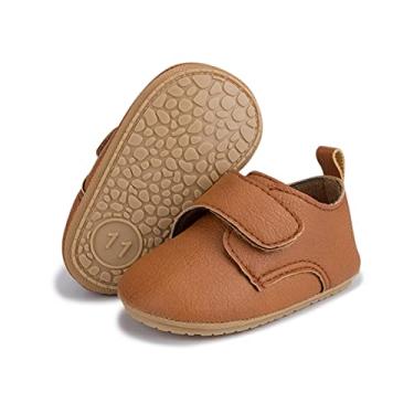 Imagem de HsdsBebe Sapatos Oxford para Bebês Meninos Meninas Couro PU Sola de Borracha Macia Antiderrapante Botas de Tornozelo Infantis Sapatos de Caminhada Mocassins, B/Marrom, 6-12 Months Infant
