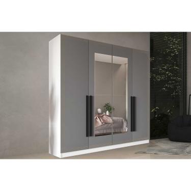 Imagem de Guarda Roupa Casal 4 Portas (2 c/ Espelho) e 4 Gavetas Valência Branco/Cinza - Politorno