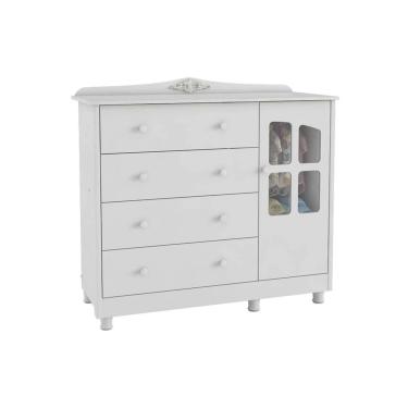 Imagem de Cômoda Infantil Elô c/ 1 Porta Cristal e 4 Gavetas Branco - Peroba