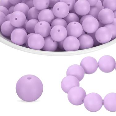 Imagem de HARFINGTON 65 peças de contas de silicone 15 mm contas focais redondas de borracha a granel para canetas, chaveiro, pulseira, colar, artesanato, faça você mesmo, lavanda