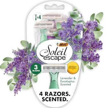 Imagem de BIC Soleil Escape Lâminas de barbear femininas perfumadas, 3 lâminas, barbear confortável, lâminas de barbear com alça perfumada de lavanda e eucalipto para mulheres, 4 unidades