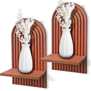 Imagem de ZELURA 2 prateleiras de parede boho, prateleiras de meados do século, unidade de armazenamento decorativa, prateleiras decorativas boêmias arco-íris para banheiro, quarto, cozinha, sala de estar