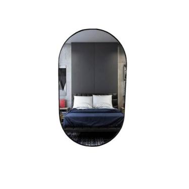 Imagem de Espelho Oval 76x43 cm + 1 Prateleira Incolor 10x20 - Landi, Preto