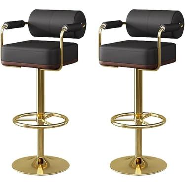 Imagem de Conjunto De 2 Bancos De Bar Com Encosto E Apoio Para Os Pés, Cadeira De Bar De Couro Falso Ajustável Giratório, Bancos De Bar De Altura De Balcão Para Jantar Na Ilha Da Cozinha, Green, Gold feet