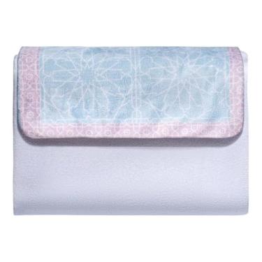 Imagem de East West Souk Tapete de oração portátil Sejadah – veludo, linho e chenille com armazenamento compacto (arco islâmico de Cashmere)