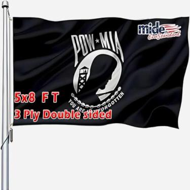 Imagem de Bandeira Pow Mia 1,5 x 2,4 m Outdoor Heavy Duty e dupla face You are Not Forgotten Prisoner of War Flags Military Pow Flag com 2 ilhós