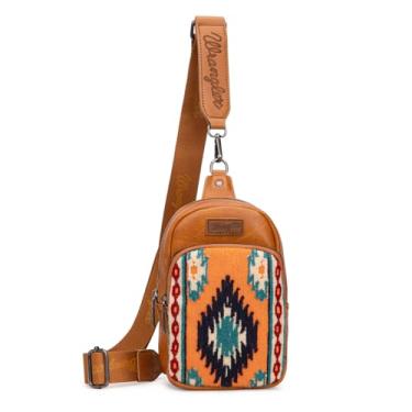 Imagem de Wrangler Bolsa tiracolo asteca feminina de malha ocidental e bolsa de peito com alça ajustável, B - laranja