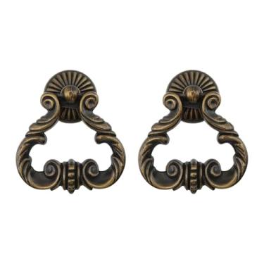 Imagem de Tighall 2 peças vintage bronze antigo puxadores de armário provincial francês furo único puxador anel alças Scute-Like Embossing para gaveta cômoda guarda-roupa armário