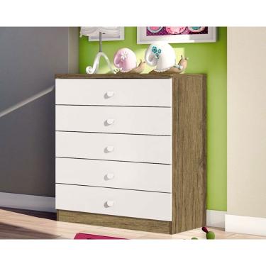 Imagem de Cômoda Infantil Bala de Menta 5Gvs Rústico/Branco-Henn