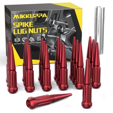 Imagem de MiKKUPPA M14x1.5 Porcas de porcas de parafuso de ponta, 20 peças de porcas vermelhas de espiga 14 mm x 1,5 sólida 4,4 polegadas de altura Porca de parafuso de bolota com 1 chave de soquete para Chevy Silverado 1500 2500 3500, F-150 F-250 F-350