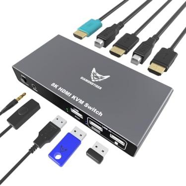 Imagem de DiamondTiger 8K Hdmi Kvm Switch 2 Portas - Suporta Ultra Hd (7680 * 4320) @ 60Hz, 4K 60Hz / 120Hz 144Hz, 3 Seletores Usb Para Computadores, Teclado, Mouse E Impressora, 1 Cabo 2.1 Inclusos