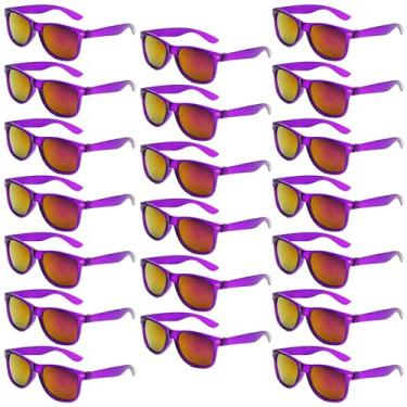 Imagem de QYVEWY Pacote Com 20 Óculos De Sol Espelhados Para Mulheres E Homens, Óculos De Sol Neon Baratos E Modernos Para Festas (Roxo)