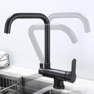 Imagem de Torneiras De Filtro De água De 3 Vias Torneira De Cozinha Torneira Misturadora De Bico Giratório Torneira De água Potável, Black