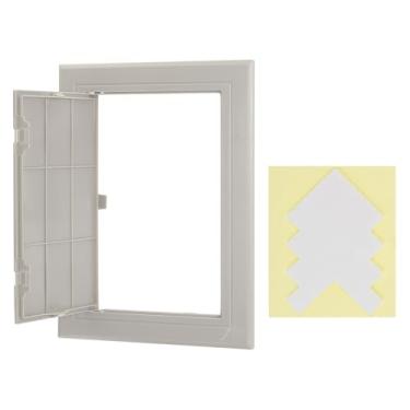 Imagem de PATIKIL Painel de acesso para drywall 20 x 15 cm, 1 conjunto de plástico ABS capa de orifício de parede porta de acesso com fita dupla face para teto de parede elétrica, cinza