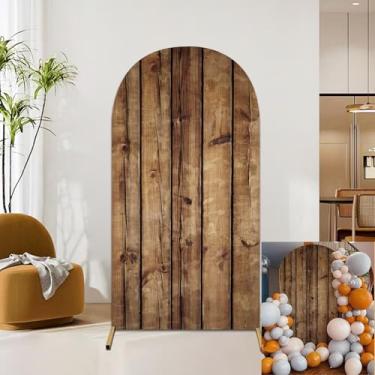 Imagem de Jditngp Capa de arco de madeira rústica, 2,5 m, textura vintage, elastano, tecido elástico, suporte de arco redondo, capa de fundo Chiara para fotografia, casamento, aniversário, banquetes (16 x 8 cm)