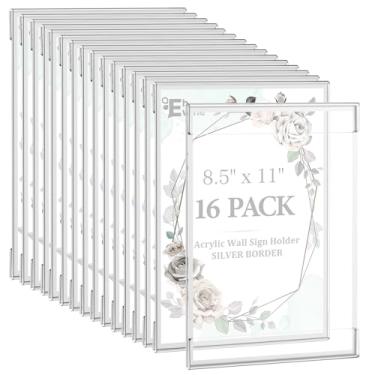 Imagem de EHWINE Pacote com 16 suportes de placa de acrílico para montagem na parede, 21 x 27 cm, suportes para exibição de folhetos de menu de fotos, prata