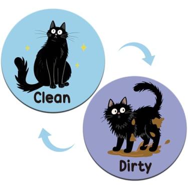 Imagem de Dazoratix Ímã Clean Dirty para lava-louças - 2 peças, placa de gato engraçada, dupla face, indicador magnético forte, preto, desenho animado, máquina de lavar, flip para máquina de lavar louça