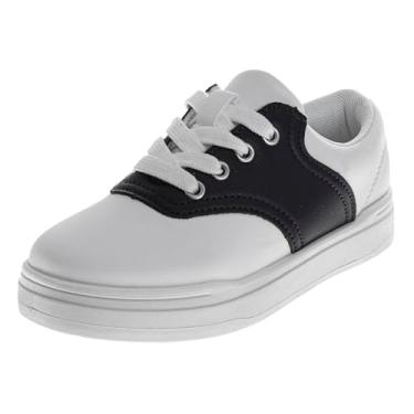 Imagem de French Toast Sapato social Oxford infantil - Mocassim com cadarço uniforme escolar sapato de sela para meninas e meninos (tamanhos: 11-13 crianças pequenas/1-7 crianças grandes), Branco e preto, 12