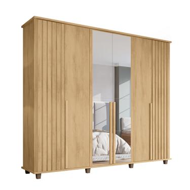 Imagem de Guarda Roupa Com Espelho Ripado França 6 Portas Cinamomo – RV Móveis