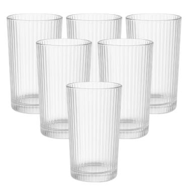 Imagem de Jogo De 6 Copos De Vidro Canelado Graffiato 400 Ml Sofisticado Transparente Para Suco Água Refrigerante Drinks