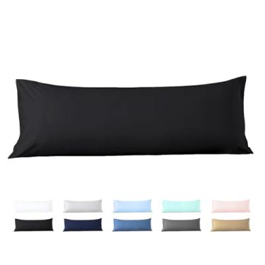 Imagem de Capa de travesseiro corporal 50 x 152 cm, 100% algodão egípcio, 600 fios, suave para a pele, 1 pacote com fecho de zíper 50 x 152, preta