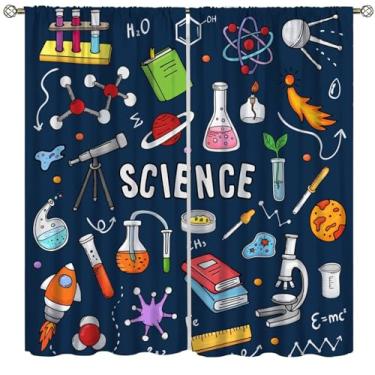 Imagem de Cortinas de janela de física científica, cortina abstrata matemática química cientista impressão graffiti tratamentos de janela para crianças adolescentes quarto sala de estar cozinha conjunto 2