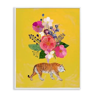 Imagem de Stupell Industries Conjunto rosa tigre em amarelo branco emoldurado giclée design de arte por Mia Charro, 20 x 16