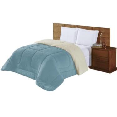 Imagem de Coberdrom Casal Queen Dupla Face Sherpa Pele de Carneiro – Edredom e Cobertor em Um Só, Macio e Aconchegante(Azul Bebê)