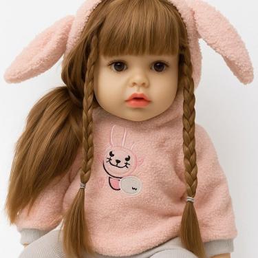 Imagem de Boneca Reborn Bebê Realista Acompanha Roupinha e Touca com Orelhinhas 40 Cm