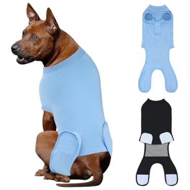 Imagem de QUEARN Pacote com 2 unidades de algodão respirável para recuperação de cães após esterilização pós-esterilização de feridas abdominais, macacões profissionais anti-lambidas para ataduras de cirurgia