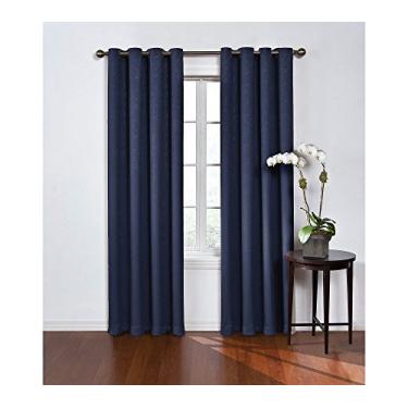 Imagem de Eclipse Cortinas redondas térmicas isoladas de painel único com ilhós para sala de estar, 132 x 213 cm, azul marinho